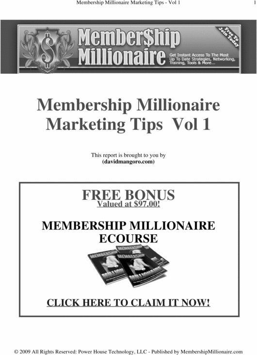 Product picture Membership Millionaire Marketing Tips Vol 1